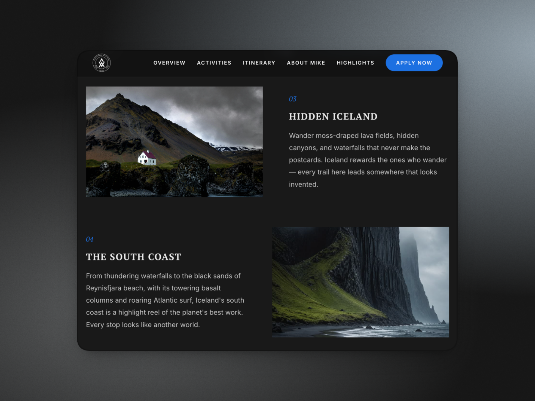 Adventures With Mike expedition page design detail