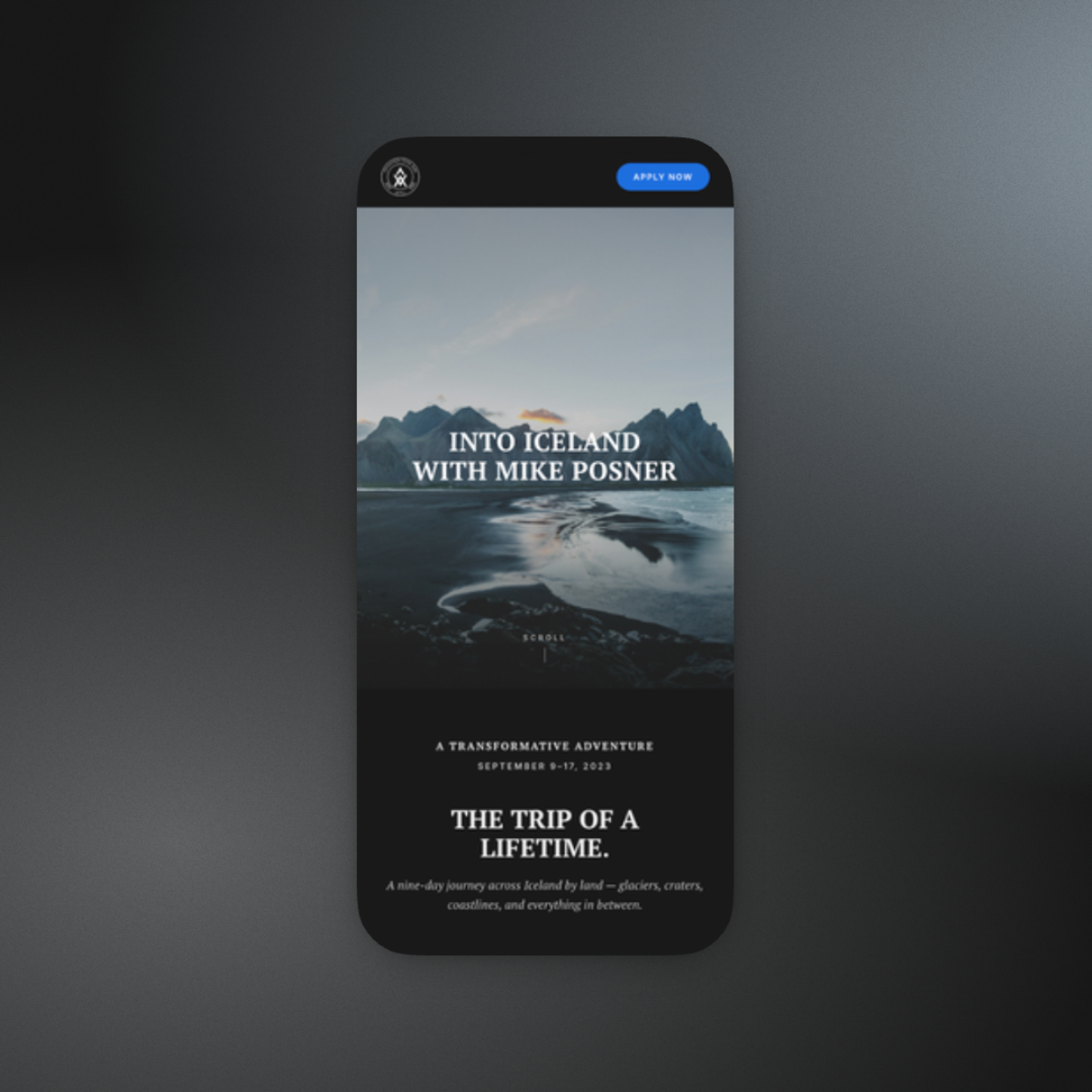 Adventures With Mike Iceland expedition page design